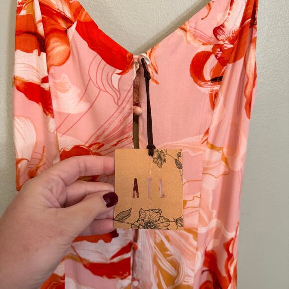 Abel the Label Maxi Sundress S Pink Floral Lola Front Slit Button Up V-Neck NWT - Picture 2 of 10